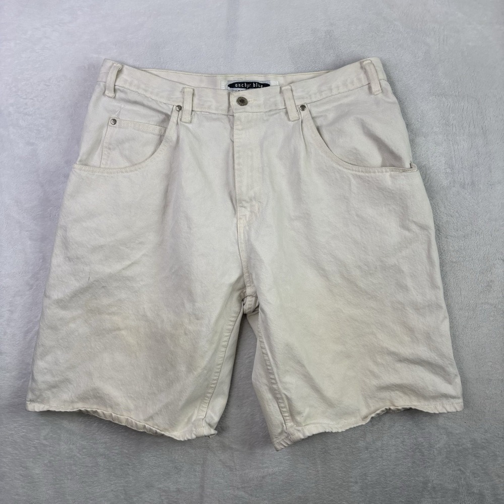 Y2K Anchor Blue Pleated Baggy White Shorts Distressed Men's Waist 36"